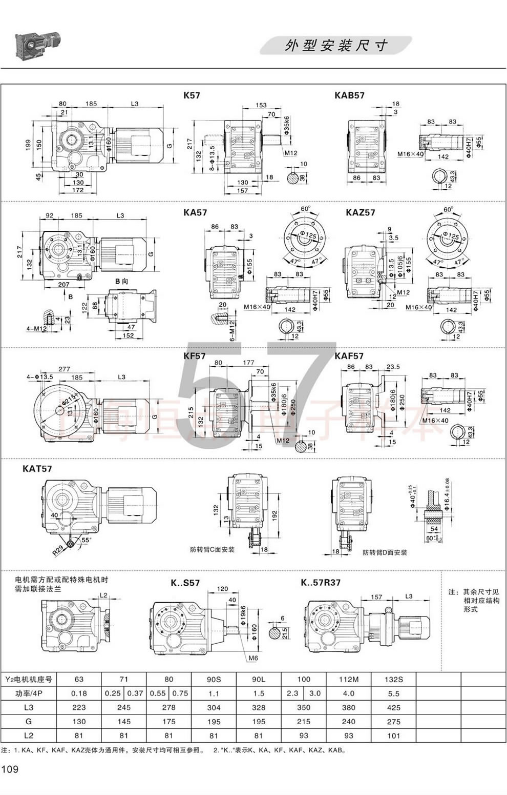 K57 KA57 KAB57 KAZ57 KF57 KAF57 KAT57 KS57外形安裝尺寸圖