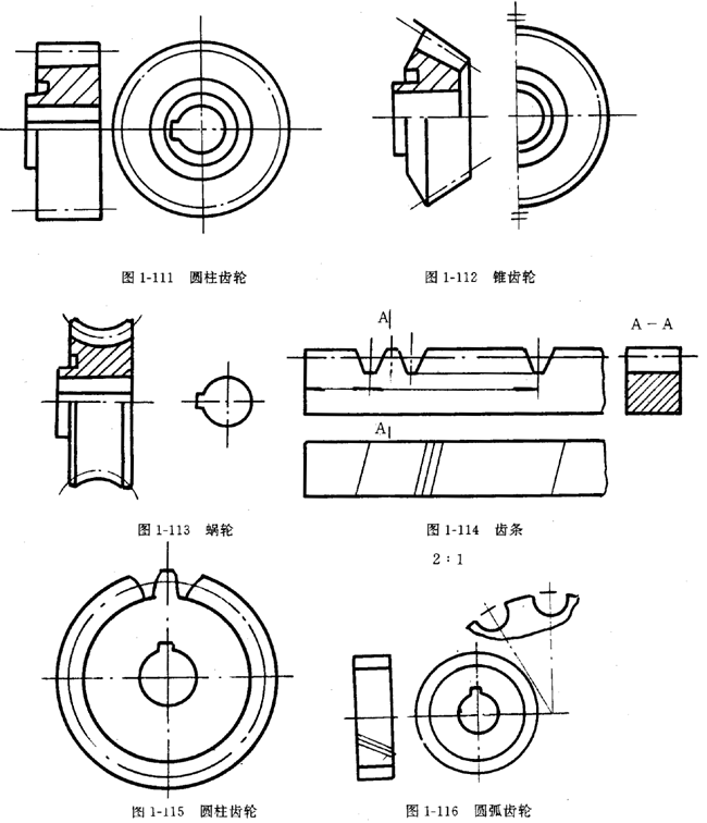 鏈輪的畫法、齒輪、蝸輪、蝸杆齧合畫法
