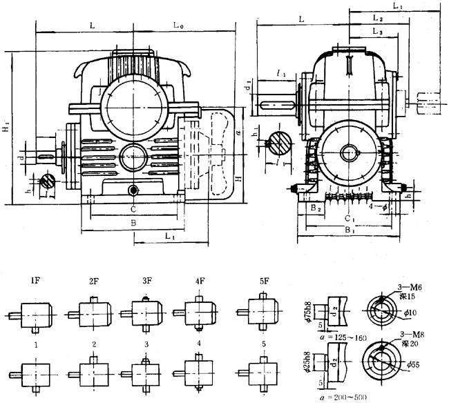 蝸輪減速器外形、安裝尺寸