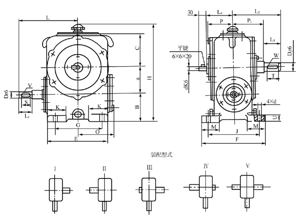 圓柱蝸杆減速器的外形、安裝尺寸及裝配形式